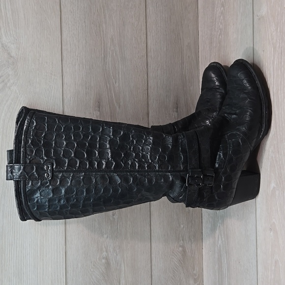 Born Women Tall Black Crocodile-Embossed Knee-High Boots Shoes Sz 9 - Picture 2 of 13